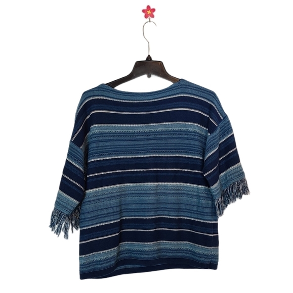 Lauren Ralph Lauren Blue Striped Scoop Neck Fringe Sleeve Knit Sweater XS NWT - Picture 6 of 8